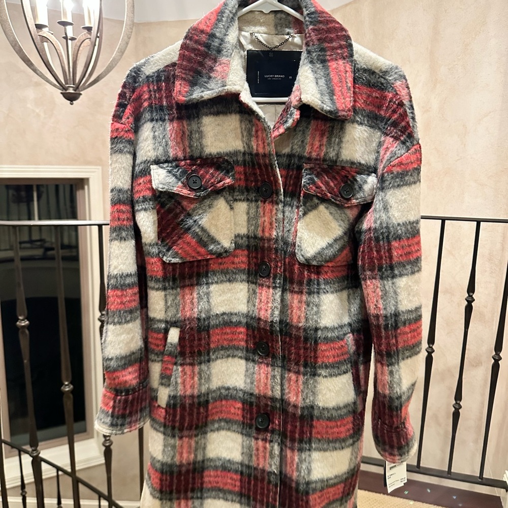LUCKY BRAND- NEW!! red black plaid shacket NWT xs
